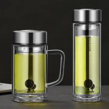 亚泰创意双层玻璃杯定 制logo印字水杯印刷广告杯子开业礼品订 制