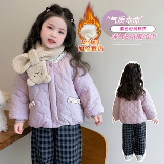 女童冬季棉衣外套2026新款洋气时髦儿童绗线加绒加厚儿童韩范棉袄