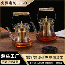 跨境批发高硼硅玻璃茶壶锈钢过滤花茶漏壶耐高温不家用平光钻石壶