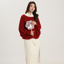 春秋镂空针织披肩女新中式款时尚旗袍外搭配裙子黑色开衫毛衣外套