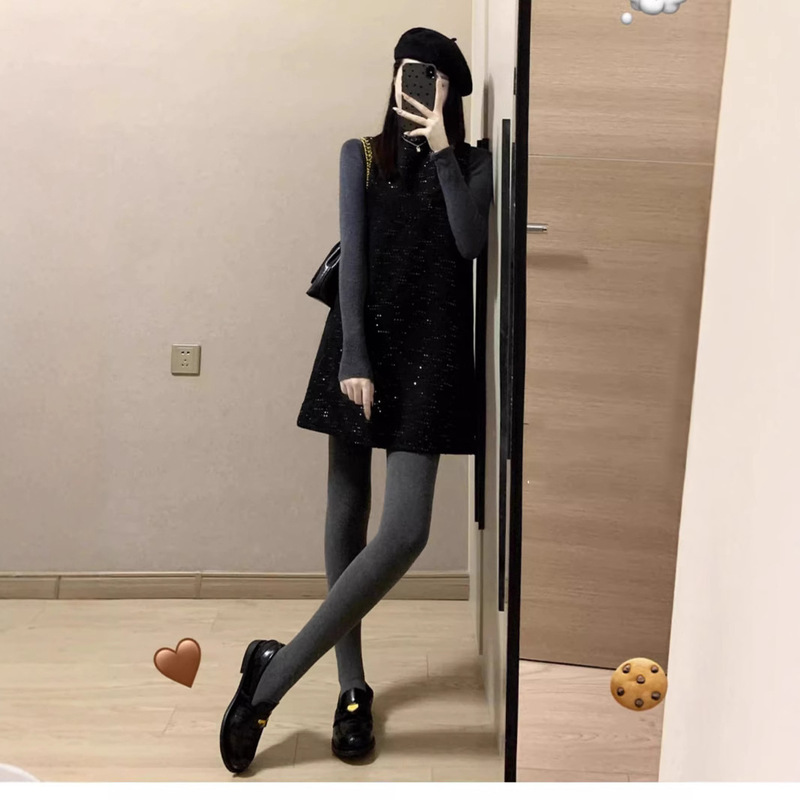 Winter Formal Occasion Celebrity Elegant Goddess Fan High Sense Rich Family Dirty Gold French Black Vest Dress