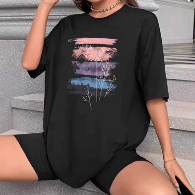 Европейская и американская внешняя торговля трансграничная амазонка хлопчатобумажная футболка с короткими рукавами женская свободная средняя длинная рубашка с круглым вырезом