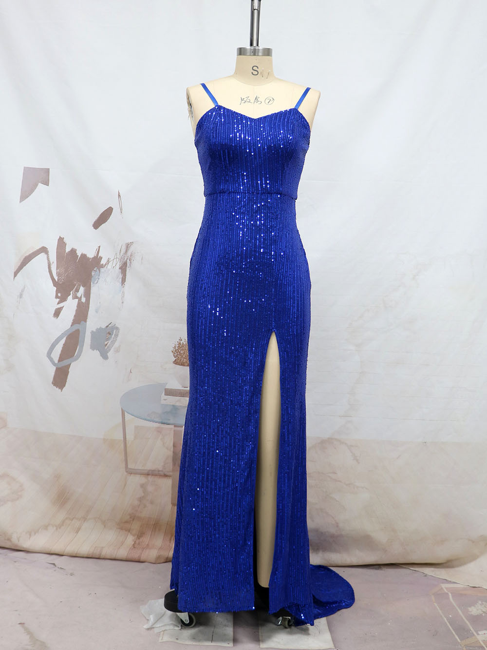 Primavera y verano europeo y americano Comercio exterior nueva correa lentejuelas split trailing vestido de noche banquete sexy Liga vestido