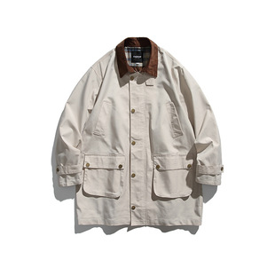 Nanxia Disguise 2025 Autumn New Japanese Style Style Spliced ​​Collar Long Workwear Windbreaker Retro Couple Casual Jacket