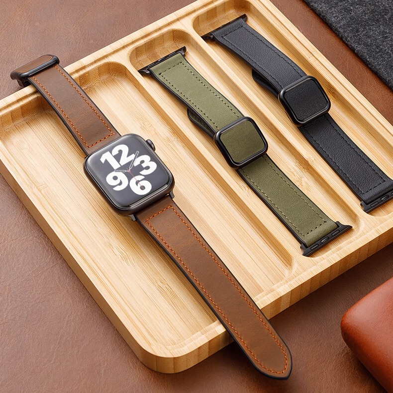 New Crazy Horse Leather Silicone Magnetic iwatchs10 Strap for Apple Watch applewatch98 Sport 7
