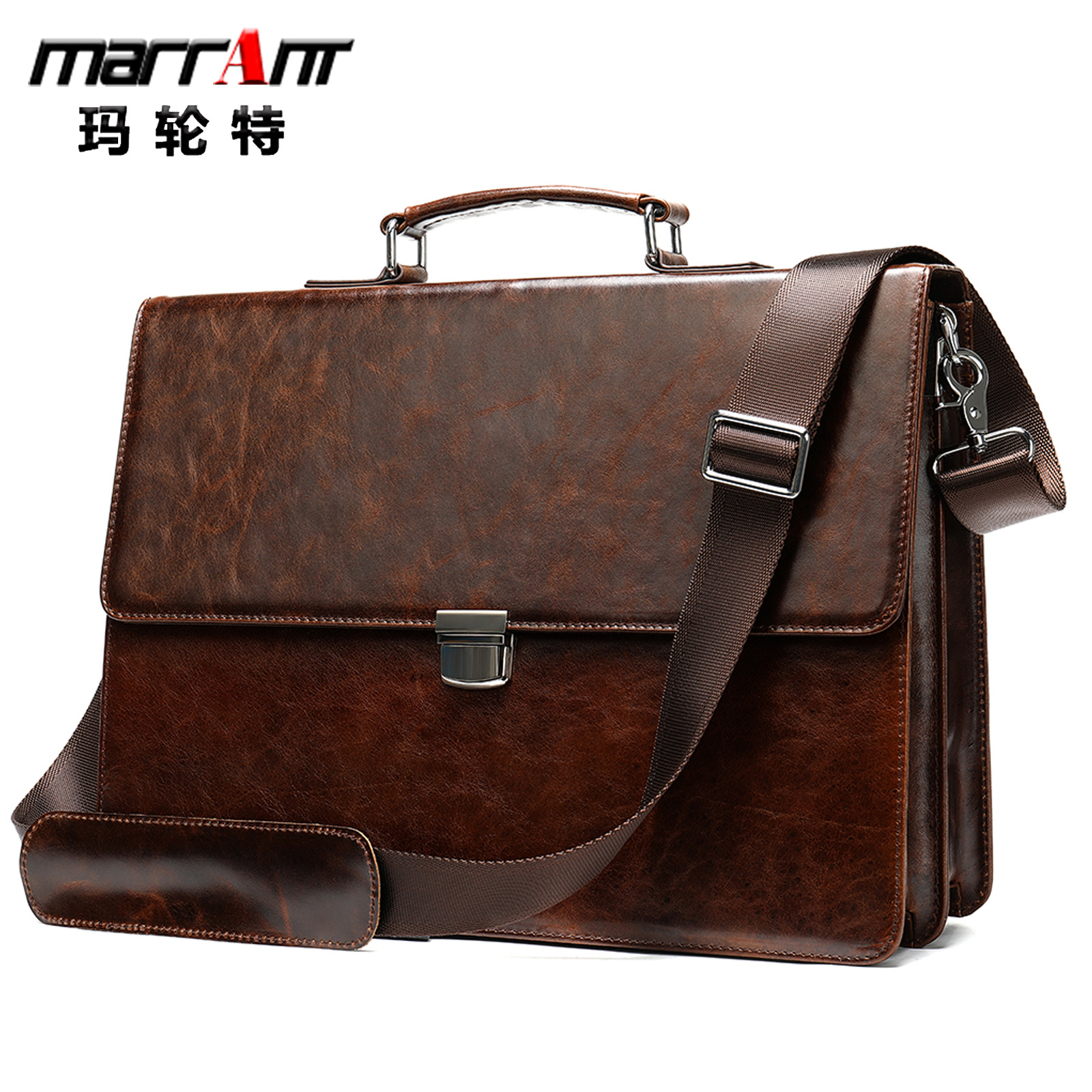 Leather business men's portable briefcase retro oil wax iliac postman bag large capacity shoulder Messenger bag male