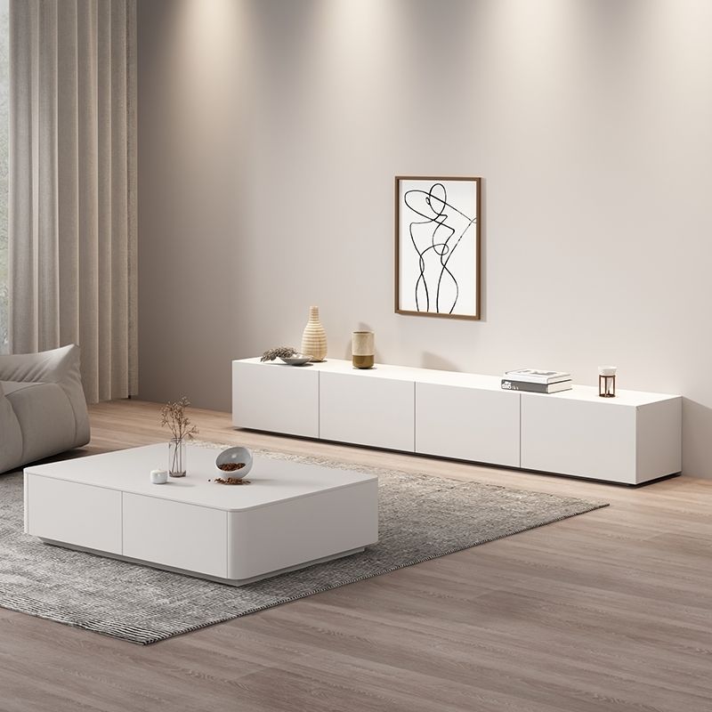 法式电视柜网达约实木白色烤漆客厅茶几组合高款靠墙落地柜亚马逊