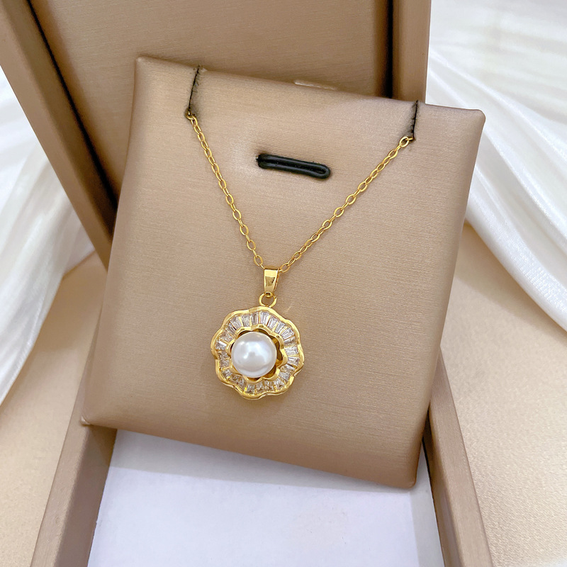 【 Titanium Steel 】 Necklace and earring set, light luxury and heavy industry, full of pearls and diamonds, personalized and elegant banquet earrings and necklaces pic 20