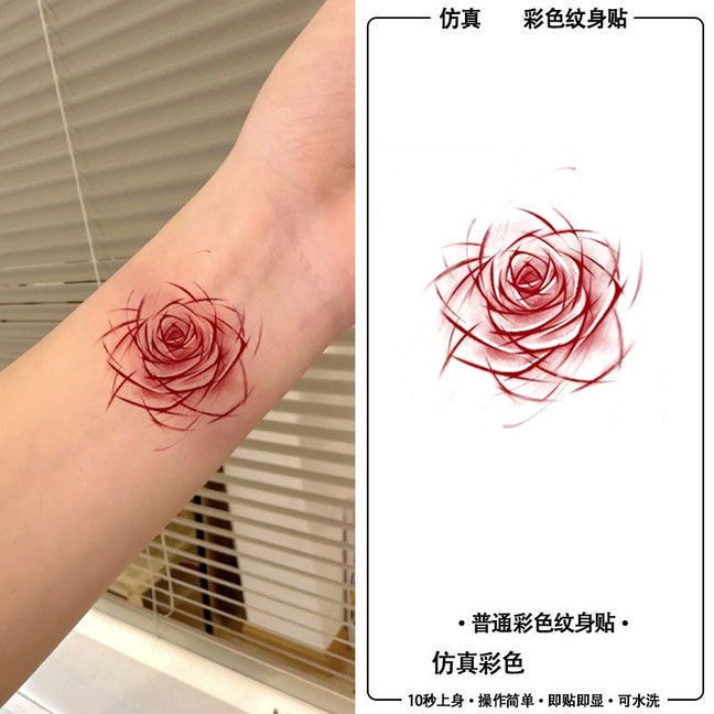 Pure Lust Knife Engraved Rose Wrist Colorfulful Cute Tattoo Stickers Non-Reflective Sexy Collarbone Realistic Sweet Cool Sexy Stickers