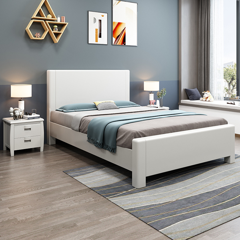 Solid Wood Bed 1.2 m Single Bed 1 m Modern Simple Style Household Small Apartment 1.5 m Double Bed 1.8 m Wedding Bed