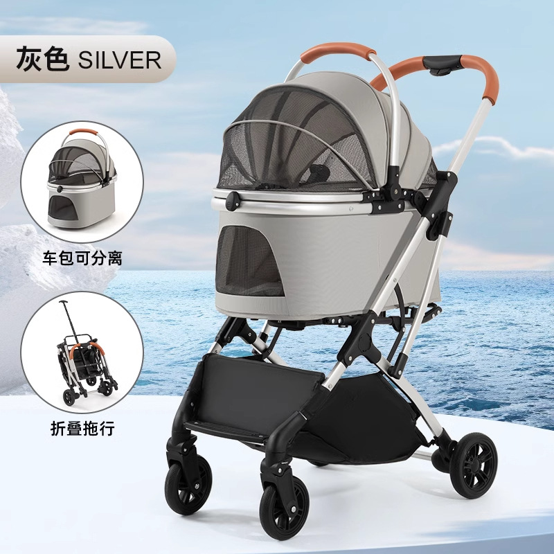 Carrito Plegable para Mascotas de Metal, Desmontable y Ligero para Paseo