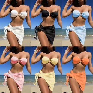 2025 European and American New Textured Cloth Tube Top Three-Piece Swimsuit Swimsuit Bikini Bikini Cross-Border Amazon