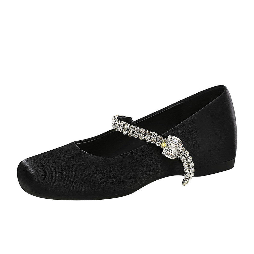 835-K218 Korean version rhinestone flat heeled shoes with increased height inside satin women's shoes round toe shallow mouth temperament single shoe for women