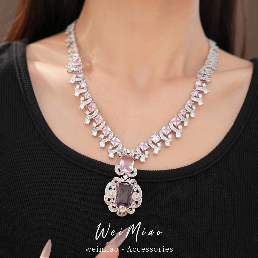 Collar de encaje cuadrado de piedra de martillo lujoso ligero nicho palacio estilo estilo exquisito conjunto de joyería estilo retro