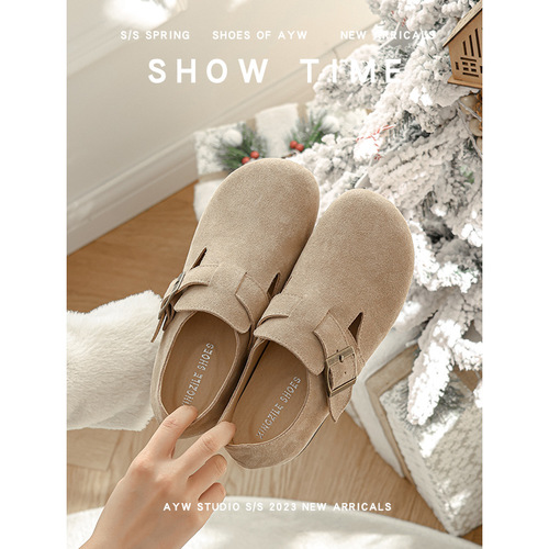 Increased inner height Boken shoes for women full leather genuine leather  spring new style cow suede comfortable soft sole soft surface large toe shoes