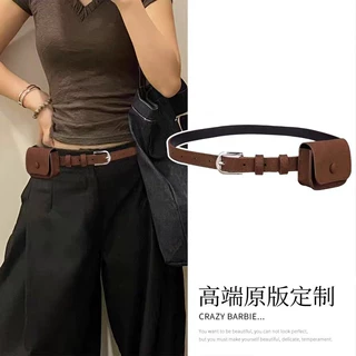 韩国腰带 小众麂皮绒方形迷你小包 皮带款腰包女装饰腰封东大门新