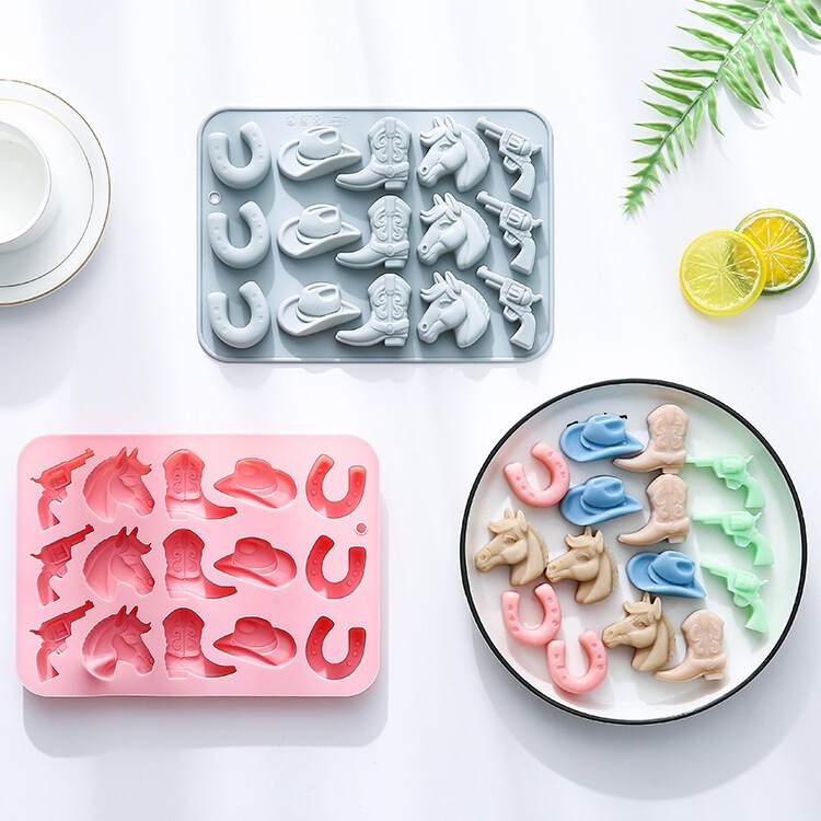 In Stock: 15-Piece Cowboy-Themed Silicone Mold for Baking, Soft Candy, Cake, Resin, and Chocolate Molds