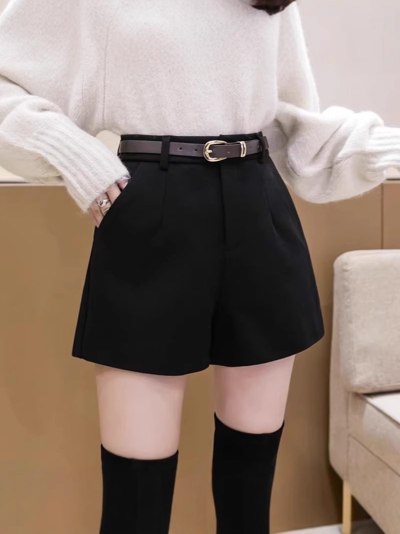 黑色西装短裤女秋冬韩版外穿打底靴裤时尚高腰宽松休闲a字阔腿裤