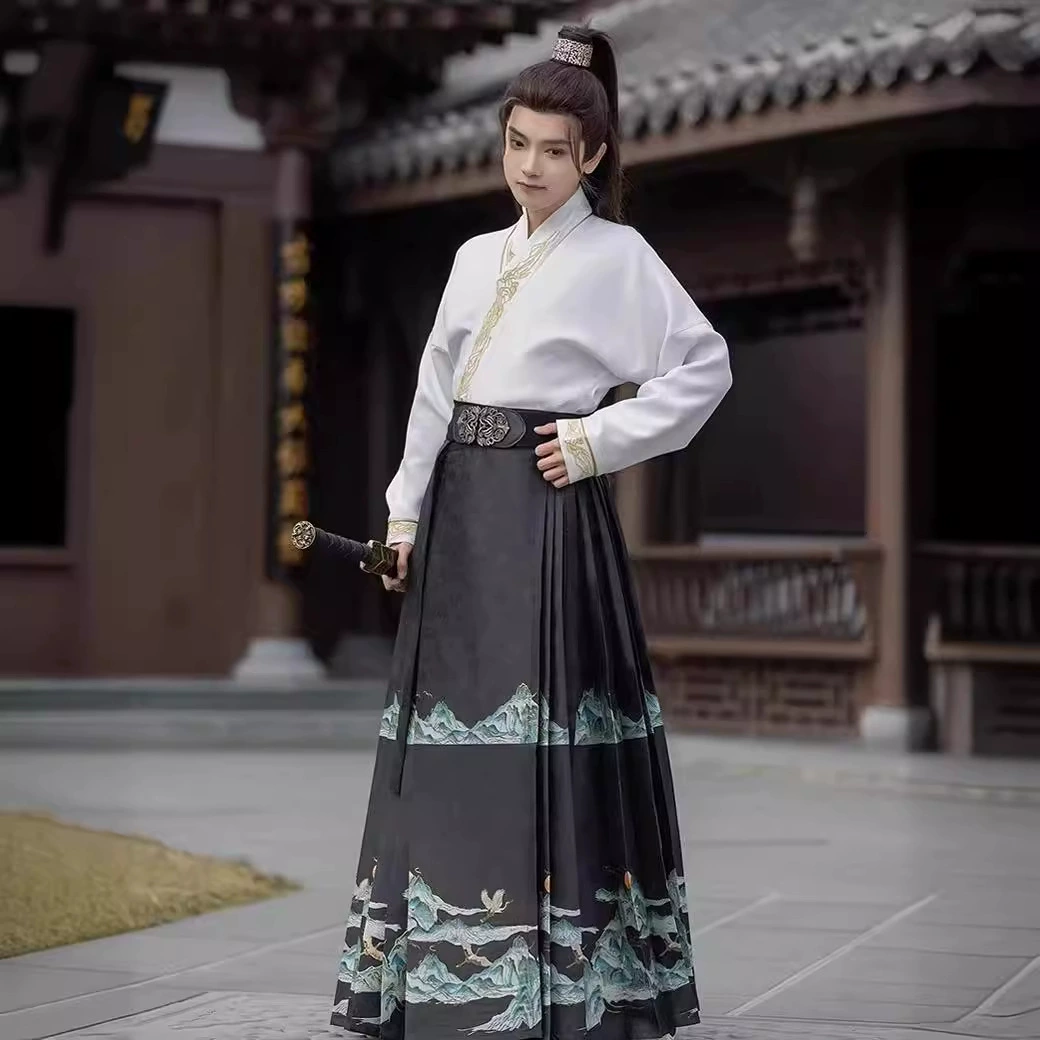 Новый аутентичный оригинальный Hanfu Hebie Qingshan городской костюм мужчин и женщин, новый китайский стиль Ming ткачение золотой макияж цветок лошадиную лицевой юбку