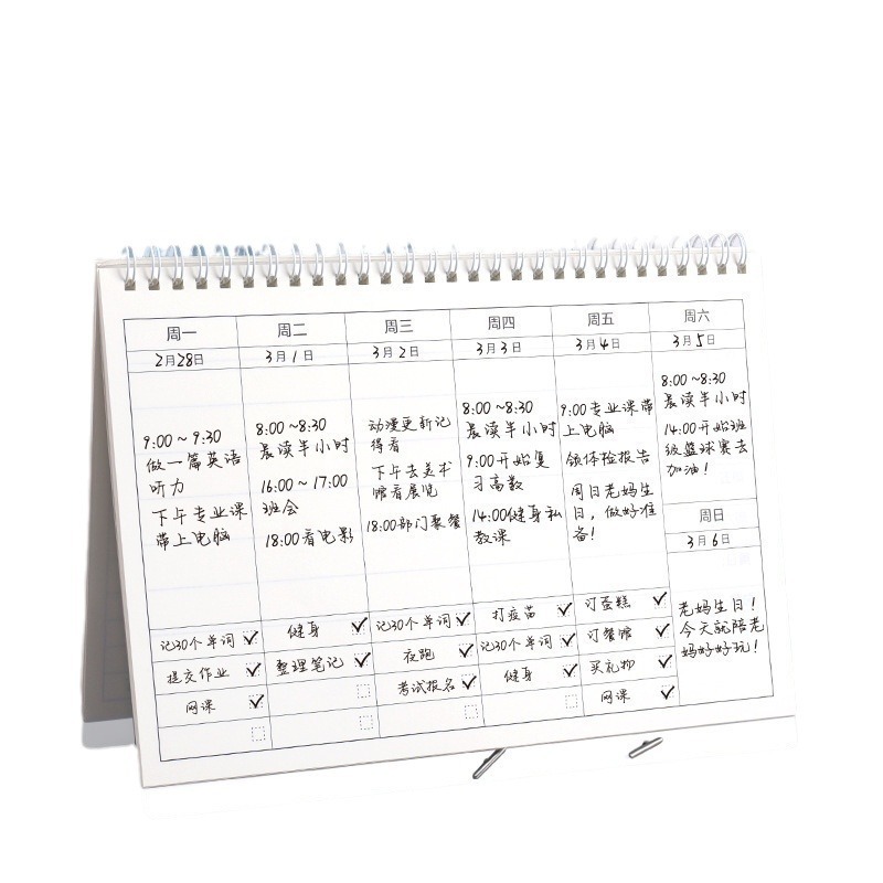 毎日の計画、今週の計画表、日記、スケジュール、リングノート、今年の学習、試験、自己規律、チェックインノート|undefined