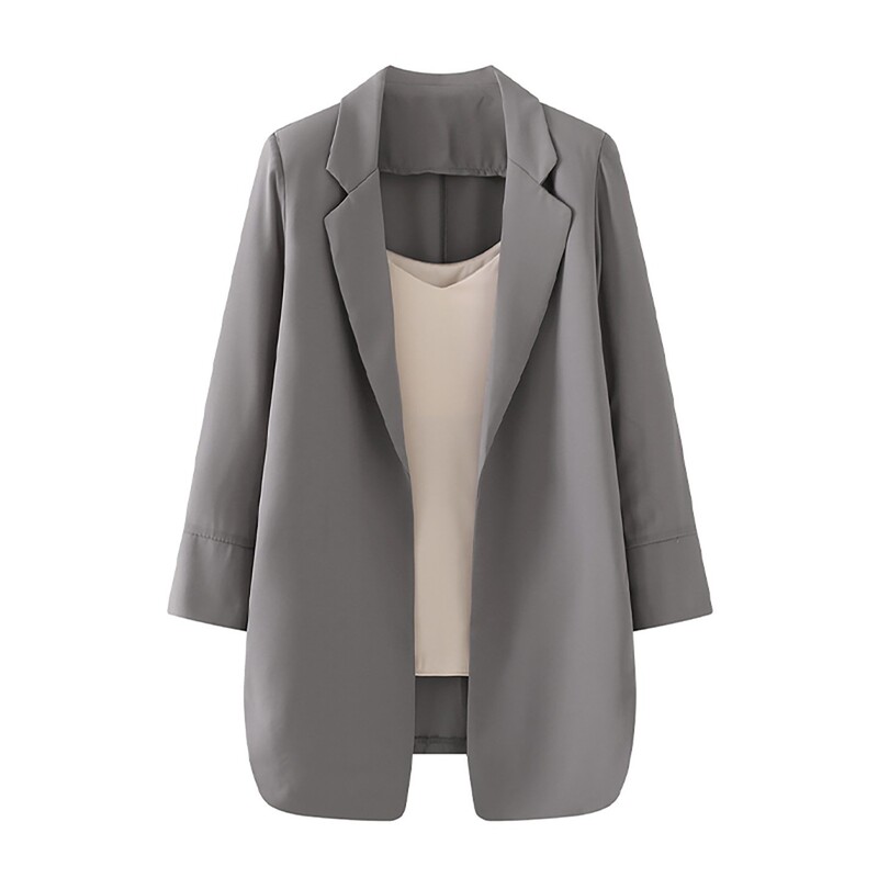 Eiger gray chiffon blazer for women, spring/summer thin style, petite size, three-quarter sleeves, high-end feel, sun protection, drapey suit Eiger gray chiffon blazer for women, spring/summer thin style, petite size, three-quarter sleeves, high-end feel, sun protection, drapey suit
