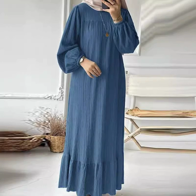 2025 мусульманский женский халат, весенне-осенний новый модный халат с пышными рукавами, брюки с карманами в стиле ретро, платье с рюшами и подолом