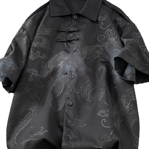 Modern Chinese Men's Fashion: Retro Style Casual Shirt, Summer Short Sleeve, Flowing, Elegant Ice Silk Blouse with Outerwear