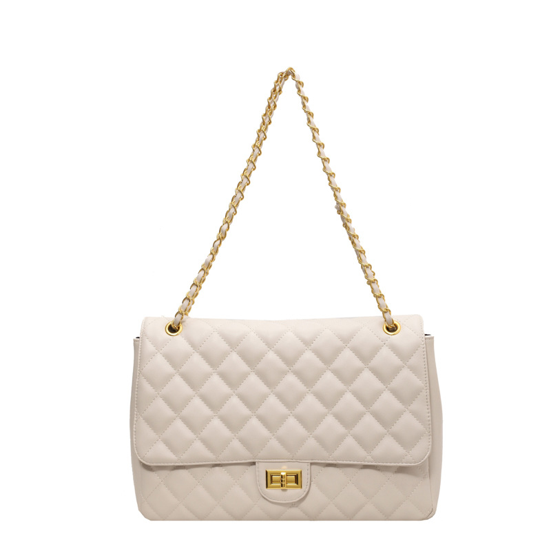 2024 New Fashionable Solid Color Versatile Women's Bag Trendy Large Capacity Lingge Chain Big Bag Fashionable One Shoulder Diagonal Straddle Bag_voghion.com