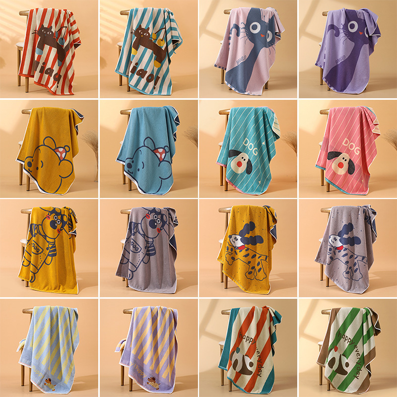 Bath Towel Class A Pure Cotton Cartoon Yarn-dyed Bath Towel Cartoon Cat Face Towel Adult Household Bath Towel Hand Gift