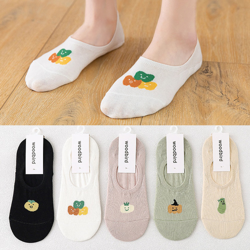 Socks for Women Spring and Summer New Invisible Socks Shallow Mouth Women's Boat Socks Small Fresh Cartoon Short Thin Cotton Women's Socks Wholesale