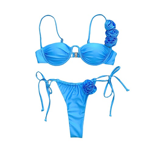 2024 new bikini European and American three-dimensional flower underwire bikini cross-border sexy split women's swimsuit swimsuit