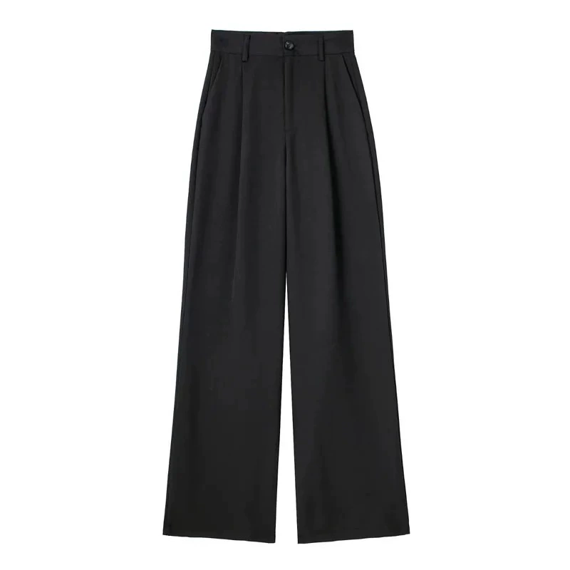 Wide‑leg high‑waist suit trousers for women, oversize, classic pleated style
