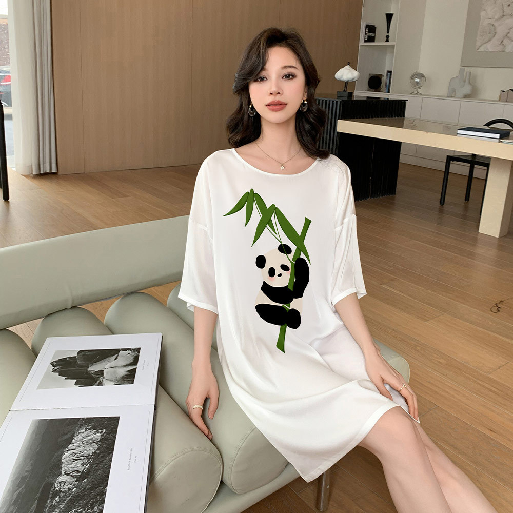 Yaoting encantador viento pijama de mujer satén chiffon impresión digital de cuello redondo pijama de manga corta nuevo SQ2273