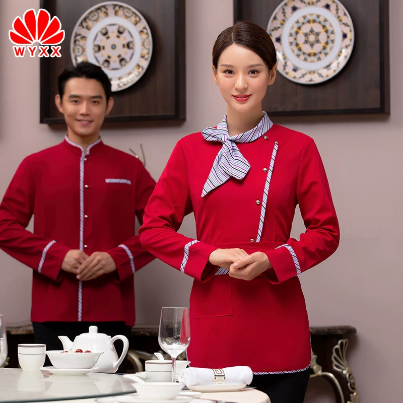 Отель рабочая одежда осень и зима женское питание кофе западный ресторан официант ресторан с длинным рукавом горячий горшок Ресторан Чайный домик утолщенный