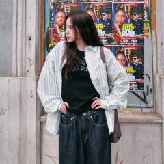 【现】SPE*LL2025秋季新品宽松条纹衬衫时尚薄款长袖休闲上衣女