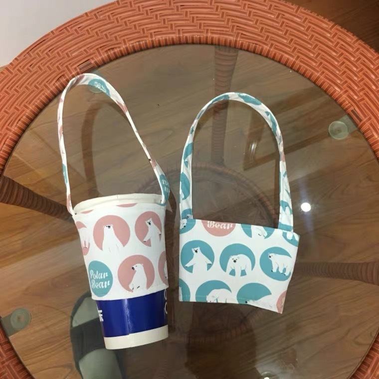 Simple dibujos animados bebida taza bolso taza cubierta mano taza cubierta lienzo leche té bolsa portátil media taza pequeña bolsa