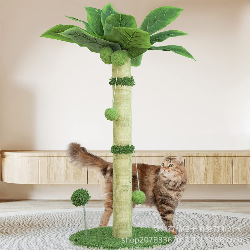 Árbol rascador para gatos con forma de cocotero, poste rascador de sisal, poste vertical para trepar, duradero, antideslizante, juguete grande para gatos, transfronterizo