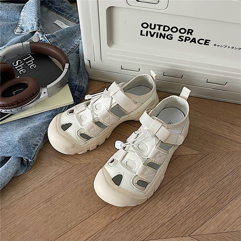 Cute Thick-Soled Toe-Cap Sandals for Women Ins Trend 2025 Summer New Style Breathable Versatile Casual Dad Shoes