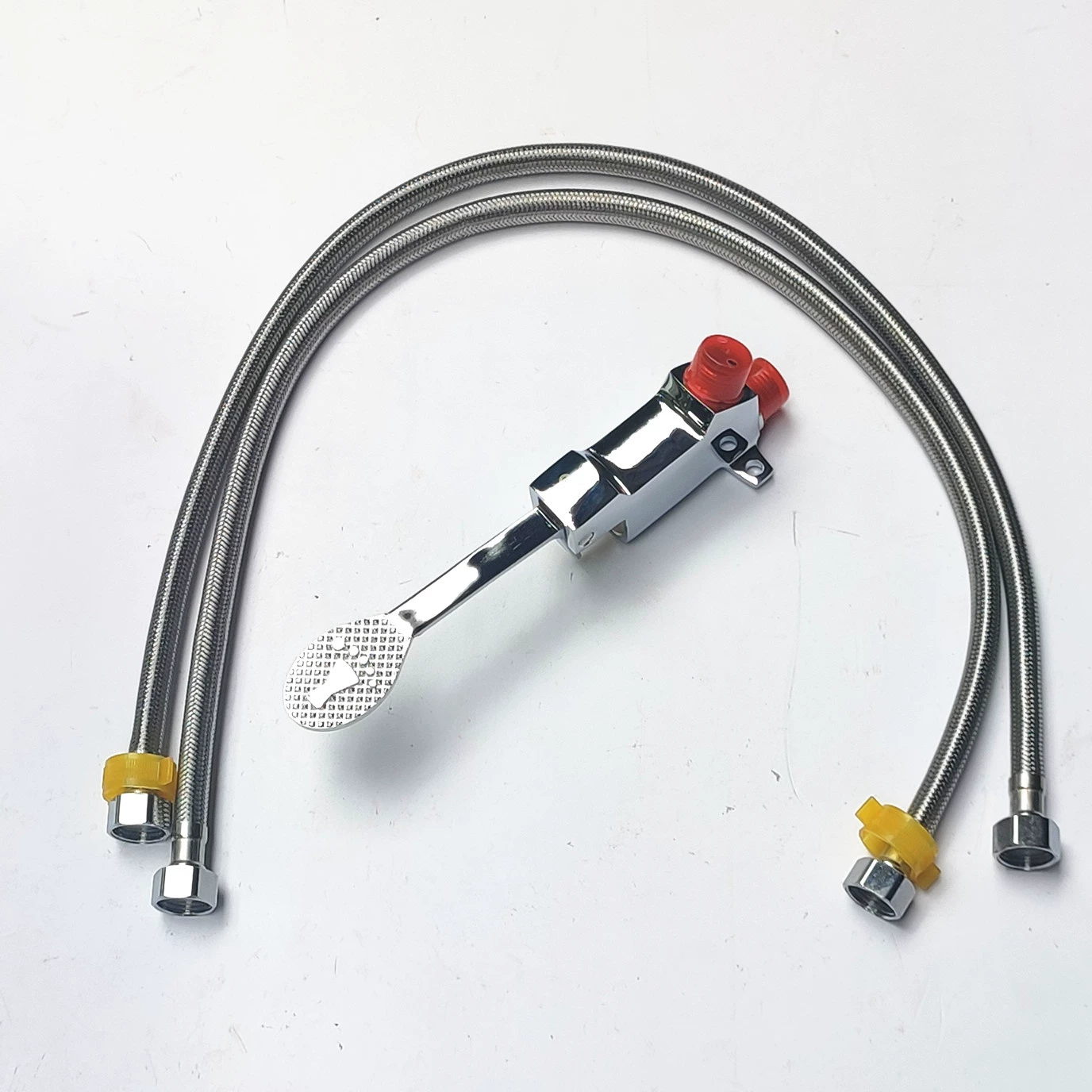Composite vertical wall-mounted wall-connected eye washer push plate switch foot-pedal switch valve three-piece set