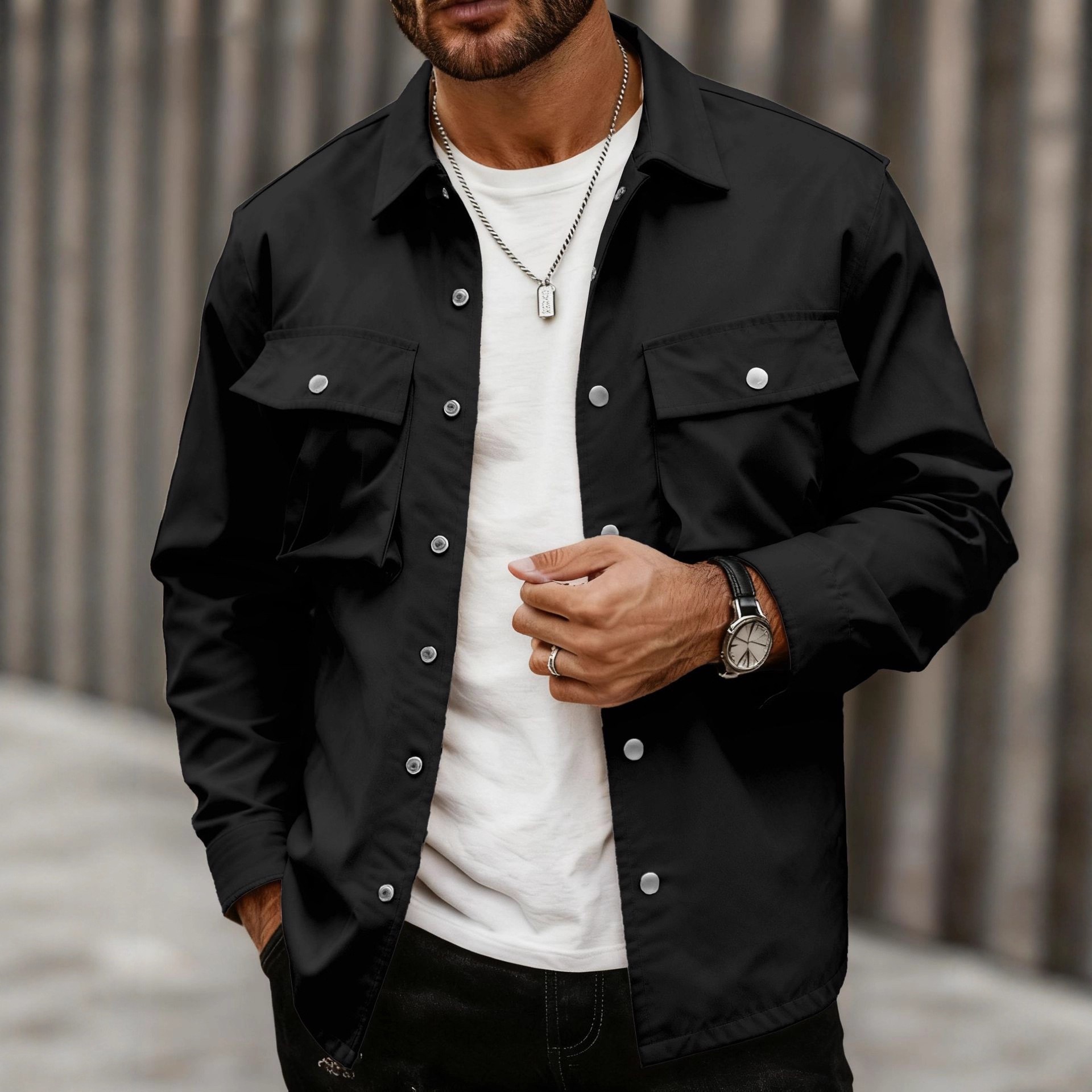 Monochrome Men's Casual Multi-pocket Jacket Spring Autumn Style_voghion.com