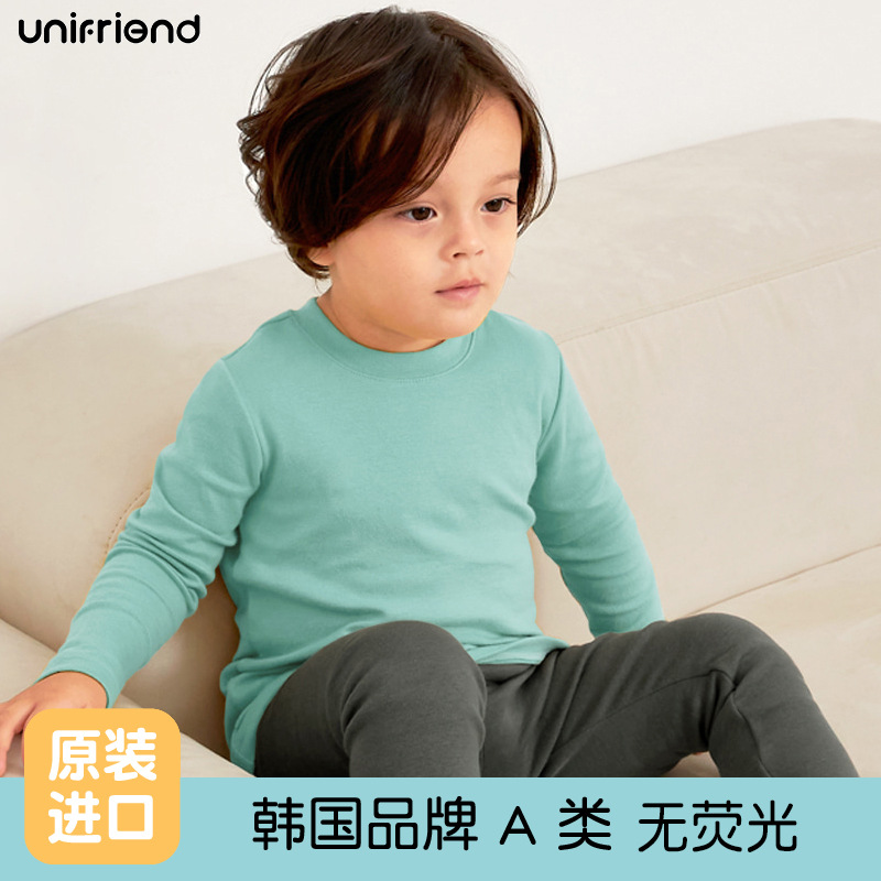 Children's Autumn/Winter Han-style Solid Color Top for Boys, 100% Cotton T-shirt for Older Children, Long Sleeve Round Neck Base Shirt T-shirt