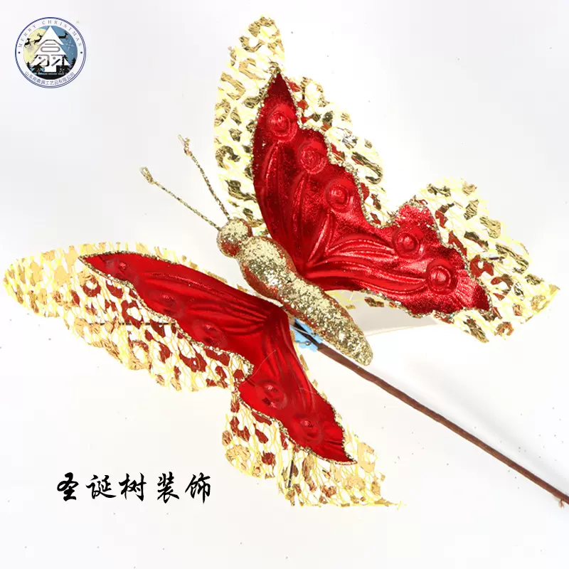 跨境新款双层蝴蝶圣诞花立体镂空仿真蝴蝶DIY装饰圣诞装饰品批发
