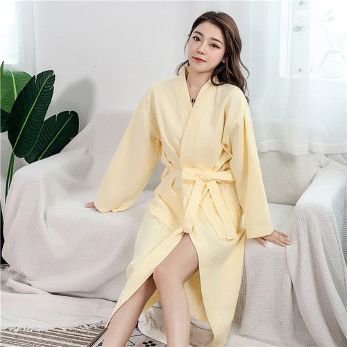 100% Cotton Waffle Bathrobe, All-Cotton Beauty Salon Bathrobe, Absorbent Mid-Length Hotel Waffle Bathrobe, Embroidered Logo