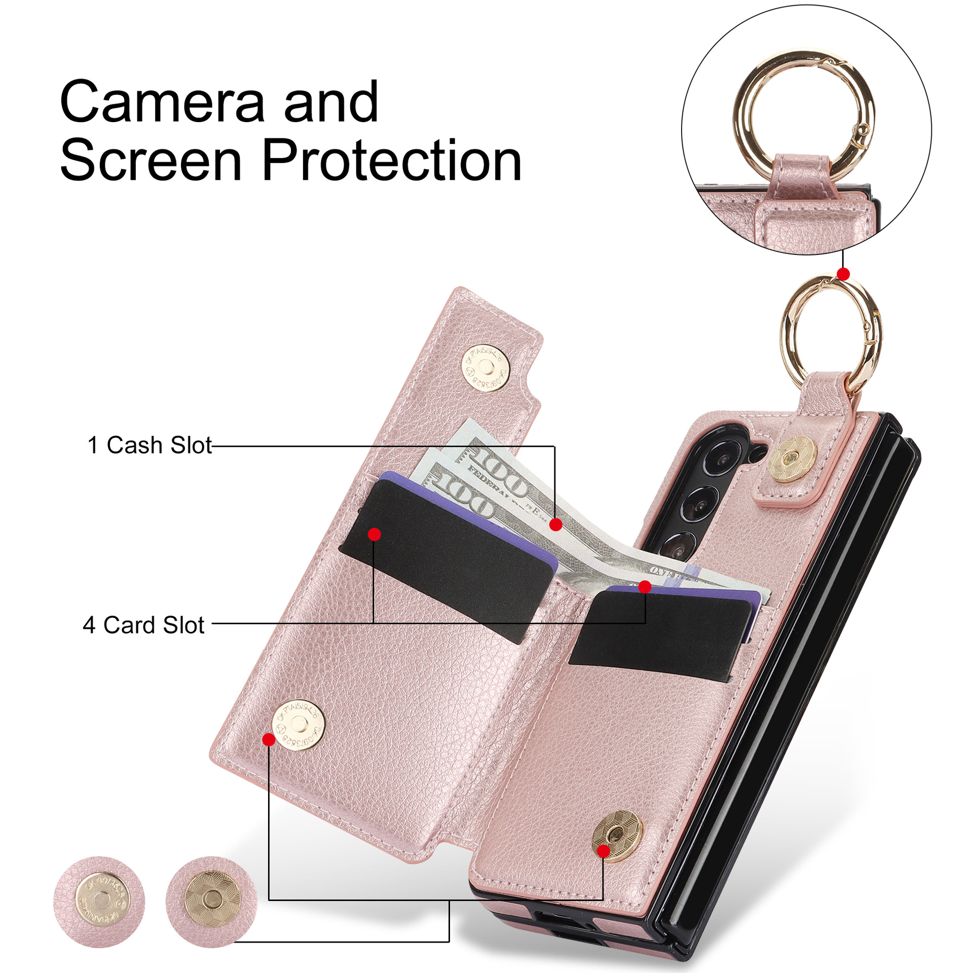 Funda para teléfono plegable Samsung Z Fold7, funda de cuero con cremallera para Fold6, funda protectora con anillo y tarjetero