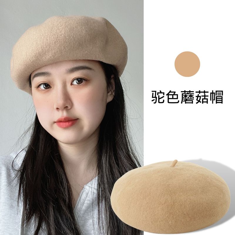 新款秋冬羊毛贝雷帽子女时尚羊绒蘑菇帽深檐大头围立体画家帽批发|undefined