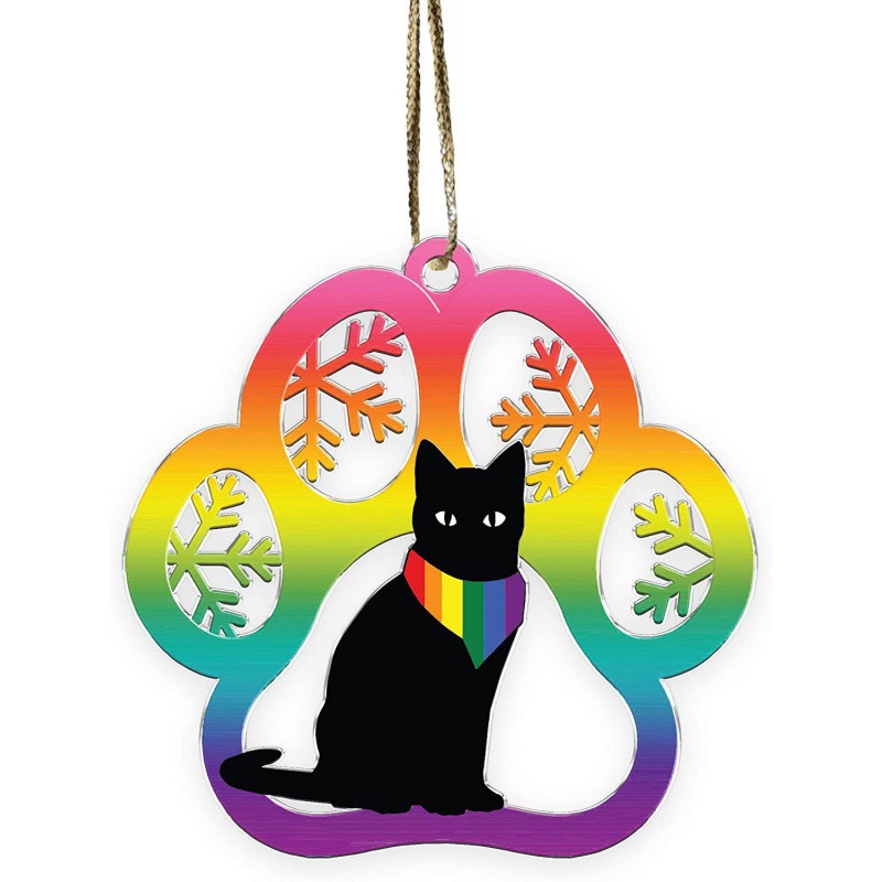Creativo transfronterizo nuevo 20223 negro gato expresión divertida casa árbol de Navidad decoraciones adornos de acrílico colgante image 17