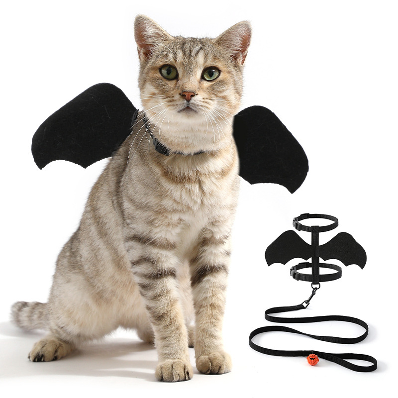 Traje transfronterizo de Halloween para gatos, cuerda de tracción para mascotas, ropa para perros en forma de I, alas de murciélago, pecho y espalda, traje de transformación divertido
