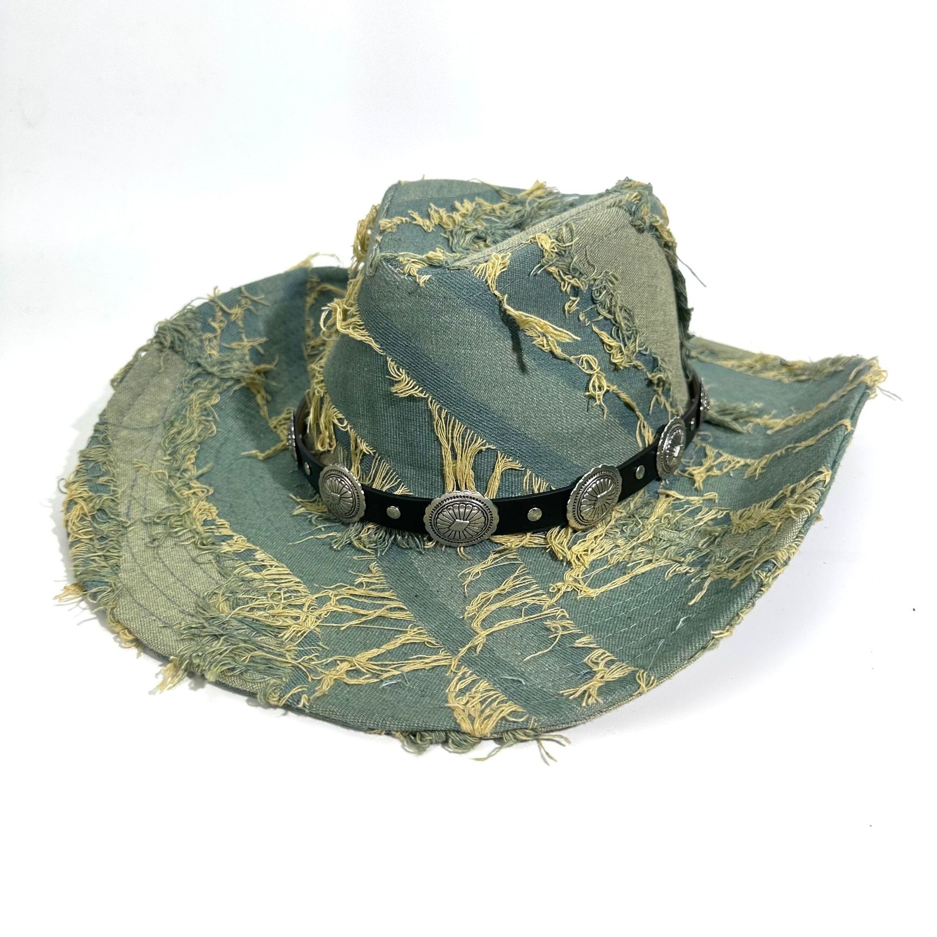 Women's Denim Cowboy Hat Distressed Summer Sun Protection Cap_voghion.com
