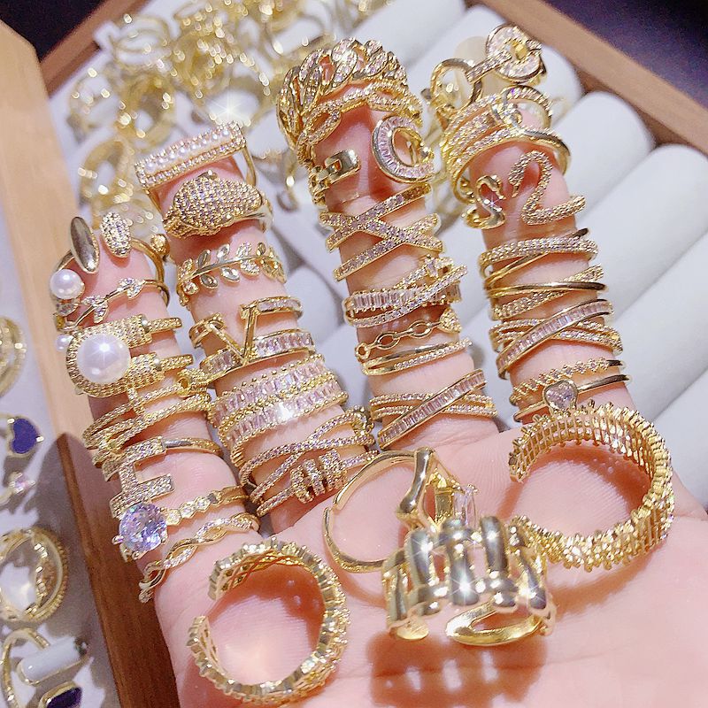 High-End Asymmetrical Zircon Partial Ring, Accessible Luxury Niche, Exquisite Micro-Embedded Index Finger Ring, Real Gold-Plated Hand Jewelry
