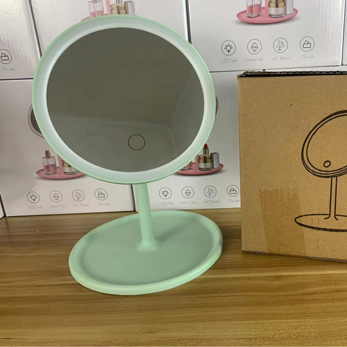 Fábrica al por mayor Douyin Internet rojo LED espejo de maquillaje espejo de belleza de escritorio espejo de maquillaje portátil plegable en nombre del cabello